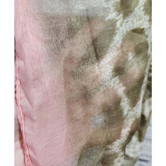 Tan Animal Print With Pink Edges Sheer Scarf Lightweight Soft Flowy - Picture 2 of 2